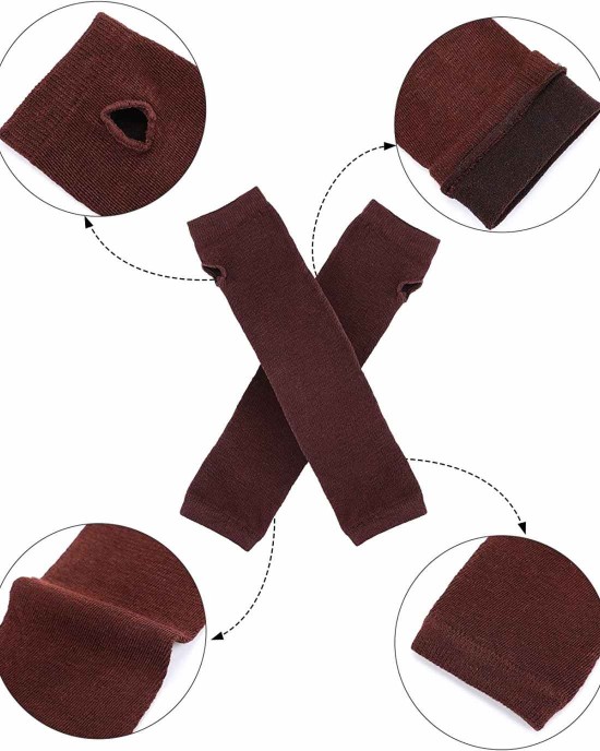 4 Pairs Long Fingerless Gloves Warmer Thumbhole Elbow Length Gloves for Women (Black, Light Grey, Dark Grey, Coffee)