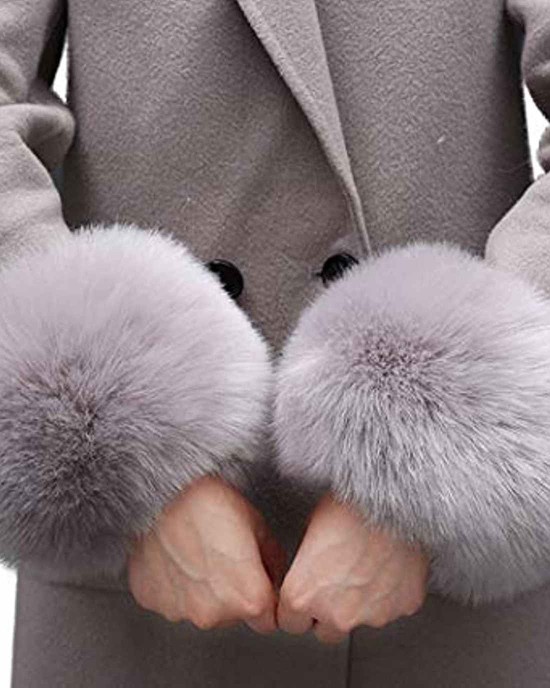 Bhwin Women Winter Faux Fur Cuffs Arm Warmers Short Furry Wrist Cuffs Warmer