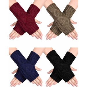 4 Pairs Women Winter Warm Knit Fingerless Gloves Thumbhole Arm Warmers Mittens