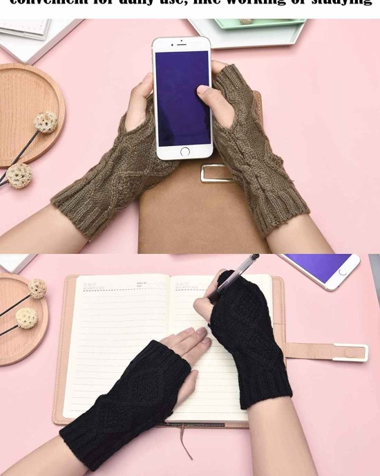 4 Pairs Women Winter Warm Knit Fingerless Gloves Thumbhole Arm Warmers Mittens
