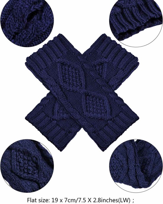 4 Pairs Women Winter Warm Knit Fingerless Gloves Thumbhole Arm Warmers Mittens