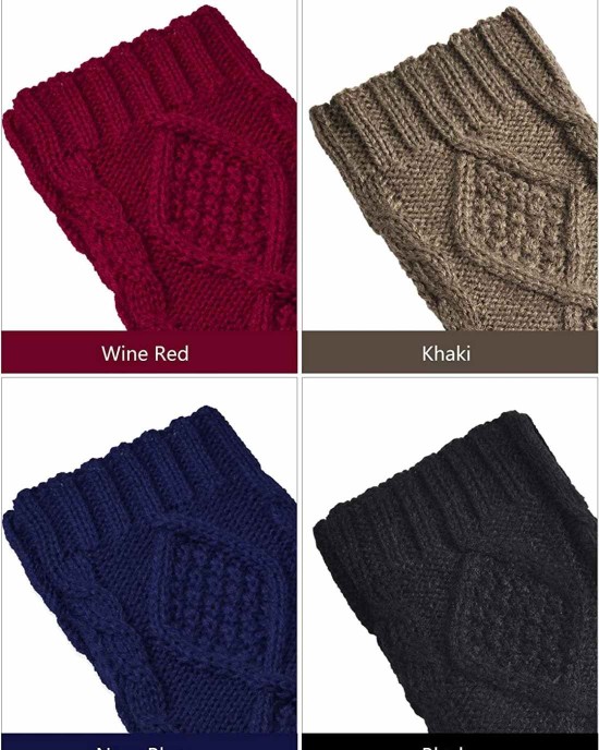 4 Pairs Women Winter Warm Knit Fingerless Gloves Thumbhole Arm Warmers Mittens