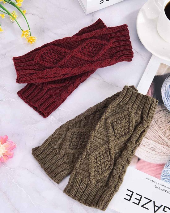 4 Pairs Women Winter Warm Knit Fingerless Gloves Thumbhole Arm Warmers Mittens