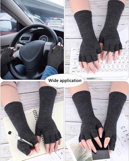 4 Pairs Women Knit Arm Warmer Long Fingerless Gloves Winter Half Finger Mittens