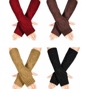 4 Pairs Winter Knit Warm Long Glove Thumbhole Fingerless Gloves Arm Warmers Glove for Women