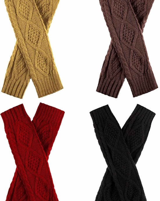 4 Pairs Winter Knit Warm Long Glove Thumbhole Fingerless Gloves Arm Warmers Glove for Women