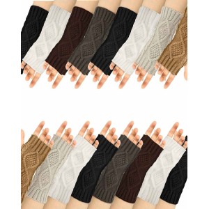 8 Pairs Women Winter Knit Fingerless Gloves Crochet Thumbhole Arm Warmer Mittens