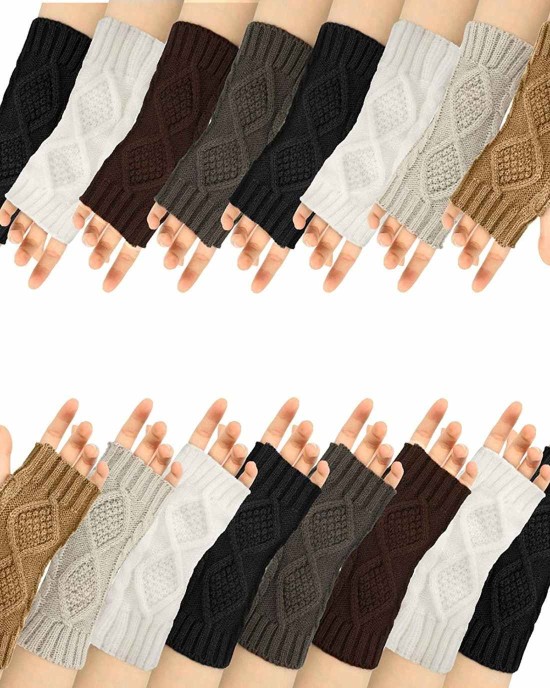 8 Pairs Women Winter Knit Fingerless Gloves Crochet Thumbhole Arm Warmer Mittens