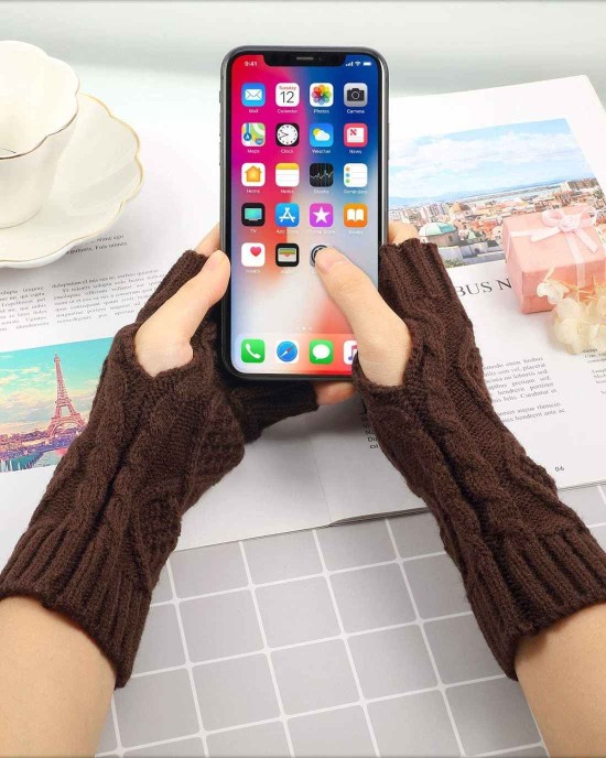 8 Pairs Women Winter Knit Fingerless Gloves Crochet Thumbhole Arm Warmer Mittens