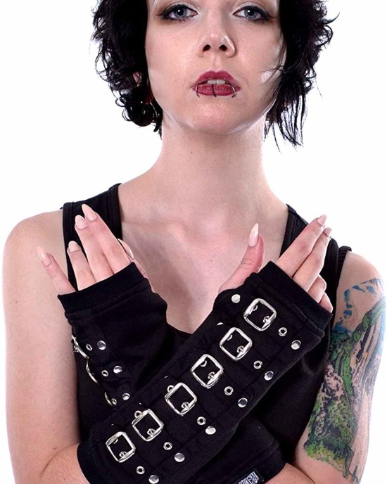 Poizen Industries Buckle Armwarmers Arm Warmers Punk Gothic Gloves - Black