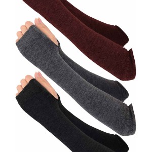 3 Pairs Winter Long Fingerless Gloves Knit Elbow Length Gloves Thumb Hole Arm Warmers for Women Girls