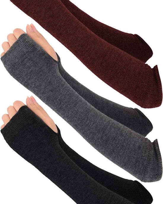 3 Pairs Winter Long Fingerless Gloves Knit Elbow Length Gloves Thumb Hole Arm Warmers for Women Girls
