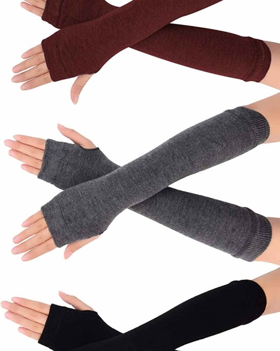 3 Pairs Winter Long Fingerless Gloves Knit Elbow Length Gloves Thumb Hole Arm Warmers for Women Girls