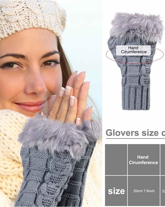 3 Pairs Fingerless Winter Gloves Faux Fur Crochet Warm Middle Length Thumb Hole Fingerless Gloves Arm Warmers