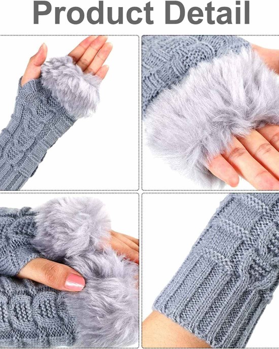 3 Pairs Fingerless Winter Gloves Faux Fur Crochet Warm Middle Length Thumb Hole Fingerless Gloves Arm Warmers