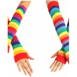 Striped Long Arm Warmer Fingerless Gloves, Knee High Socks Set, Punk Gothic Rock