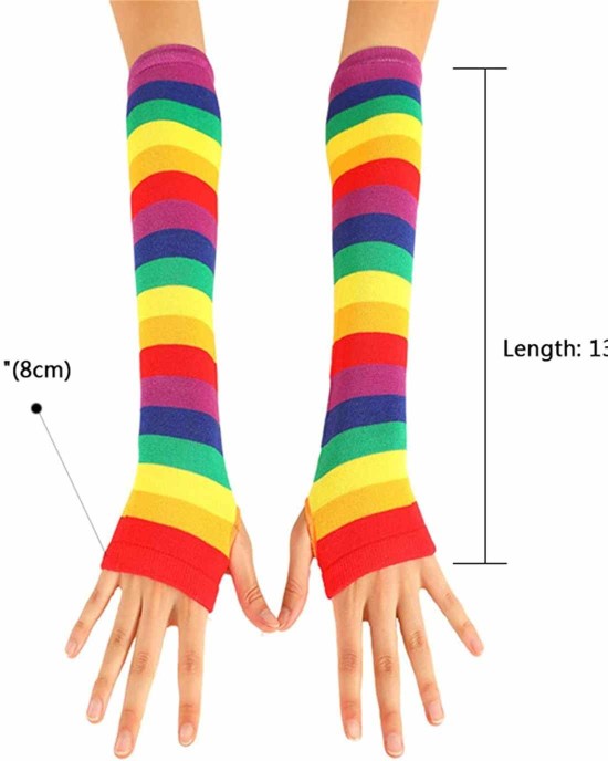 Striped Long Arm Warmer Fingerless Gloves, Knee High Socks Set, Punk Gothic Rock