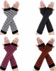 Women Long Fingerless Gloves Winter Knit Arm Warmer Thumb Hole Stretchy Gloves Striped Halloween Costume Cosplay