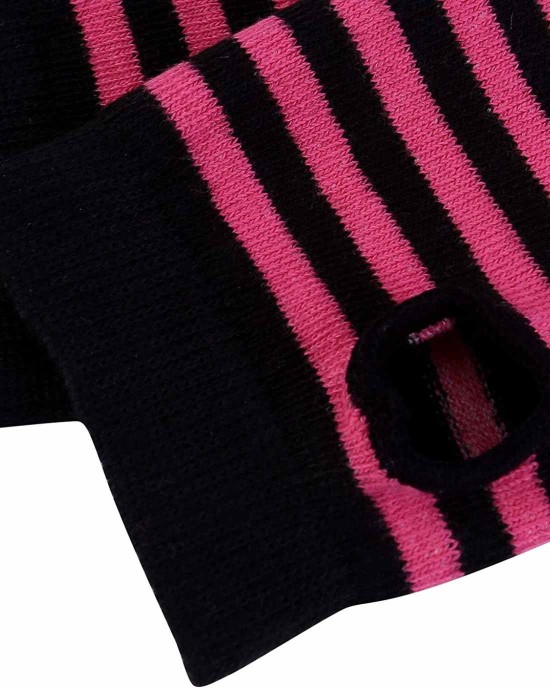 Women Long Fingerless Gloves Winter Knit Arm Warmer Thumb Hole Stretchy Gloves Striped Halloween Costume Cosplay