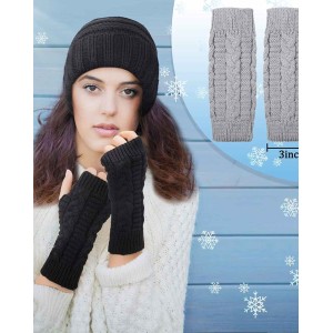 2 Pieces Women Warm Slouchy Beanie Hats with 2 Pairs Cable Knit Fingerless Gloves Thumbhole Arm Warmers