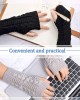 2 Pieces Women Warm Slouchy Beanie Hats with 2 Pairs Cable Knit Fingerless Gloves Thumbhole Arm Warmers