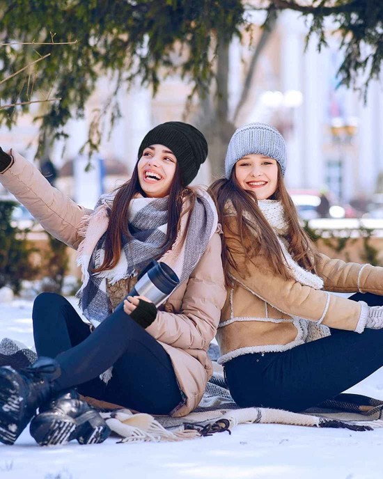 2 Pieces Women Warm Slouchy Beanie Hats with 2 Pairs Cable Knit Fingerless Gloves Thumbhole Arm Warmers