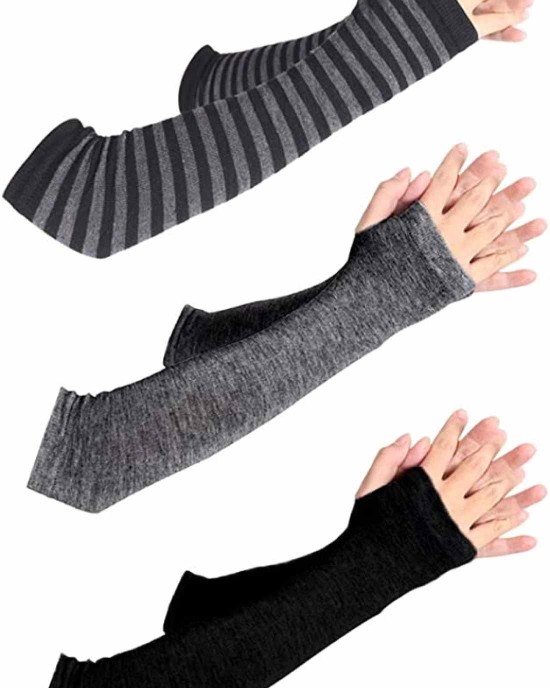 unisex Long Fingerless Gloves for Women Arm Warmers Knit Thumbhole Stretchy Gloves
