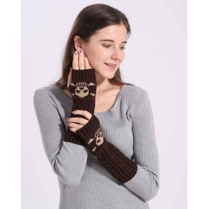 Urieo Winter Arms Warmers Acrylic Skull Knit Warm Thumb Hole Gloves Mittens for Women