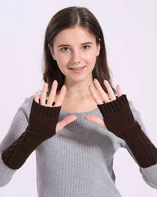 Urieo Winter Arms Warmers Acrylic Skull Knit Warm Thumb Hole Gloves Mittens for Women