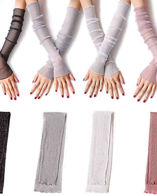 Women's UV Protection Long Lace Gloves Cooling or Warmer Arm Sleeves 2 Purposes Sunscreen Cuffs