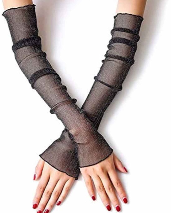 Women's UV Protection Long Lace Gloves Cooling or Warmer Arm Sleeves 2 Purposes Sunscreen Cuffs