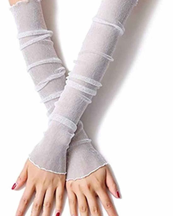 Women's UV Protection Long Lace Gloves Cooling or Warmer Arm Sleeves 2 Purposes Sunscreen Cuffs