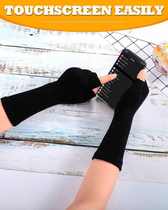 4 Pairs Long Fingerless Gloves 11Inch Winter Knit Arm Warmer Half Finger Gloves Unisex