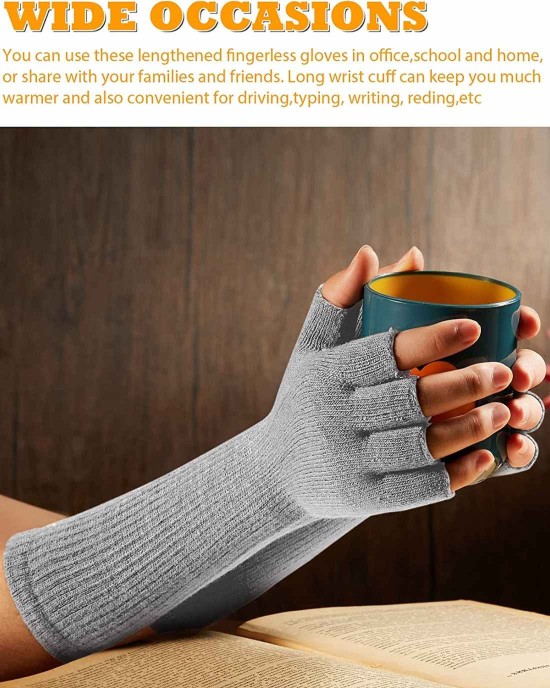 4 Pairs Long Fingerless Gloves 11Inch Winter Knit Arm Warmer Half Finger Gloves Unisex