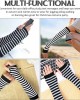 Elfcool 4 Sets Womens Long Striped Knee High Socks Knit Fingerless Arm Warmers for Halloween Christmas