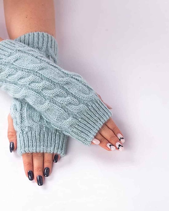 Wool Fingerless Gloves for Women Arm Warmers Knitted Mittens Long Fingerless Thumb Hole Knit Arm Warmers