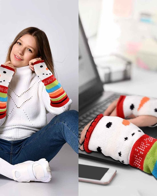 Women's Snowman Knit Arm Warmers Fingerless Gloves Thumb Hole Gloves Mittens Fingerless Arm Warmers X'mas Gift