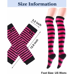 Ibeauti 8 Pcs Womens Striped Knee High Socks Stockings Knitted Long Arm Warmer Fingerless Gloves Set