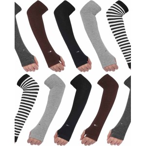 5 Pairs Knit Arm Warmers Thumb Hole for Women Girls, Wrist Fingerless Gloves Long Sleeve Mittens
