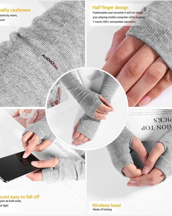 5 Pairs Knit Arm Warmers Thumb Hole for Women Girls, Wrist Fingerless Gloves Long Sleeve Mittens