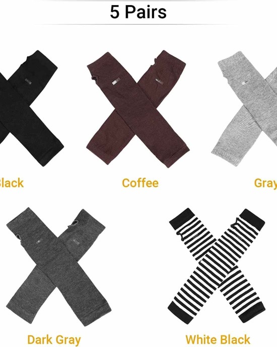 5 Pairs Knit Arm Warmers Thumb Hole for Women Girls, Wrist Fingerless Gloves Long Sleeve Mittens