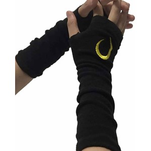 Women Goth Arm Warmers Fingerless Punk Ninja Gloves Moon Sun Lightning Embroidery
