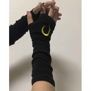 Women Goth Arm Warmers Fingerless Punk Ninja Gloves Moon Sun Lightning Embroidery