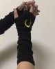 Women Goth Arm Warmers Fingerless Punk Ninja Gloves Moon Sun Lightning Embroidery