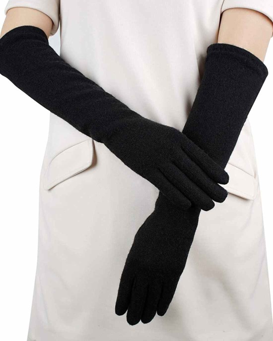 GSG Women Faux Wool Gloves Short Warm Embroidery Knitted Touchscreen Gloves