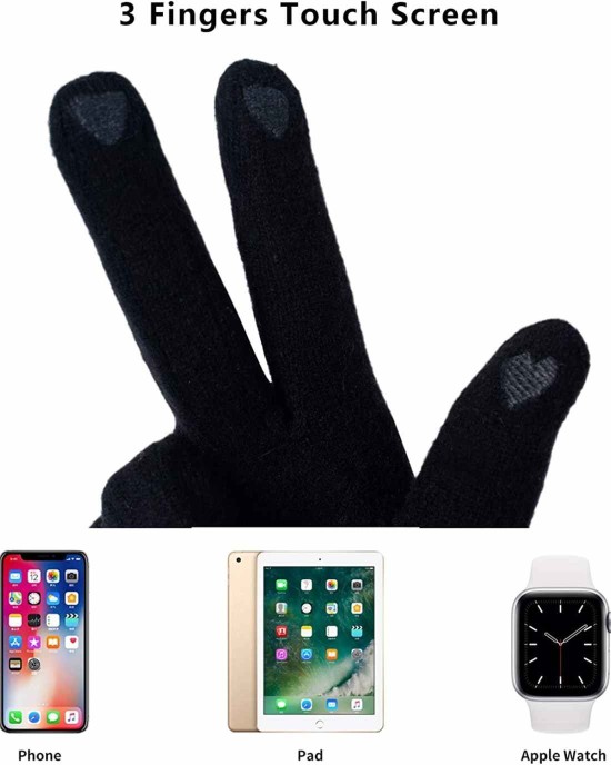 GSG Women Faux Wool Gloves Short Warm Embroidery Knitted Touchscreen Gloves