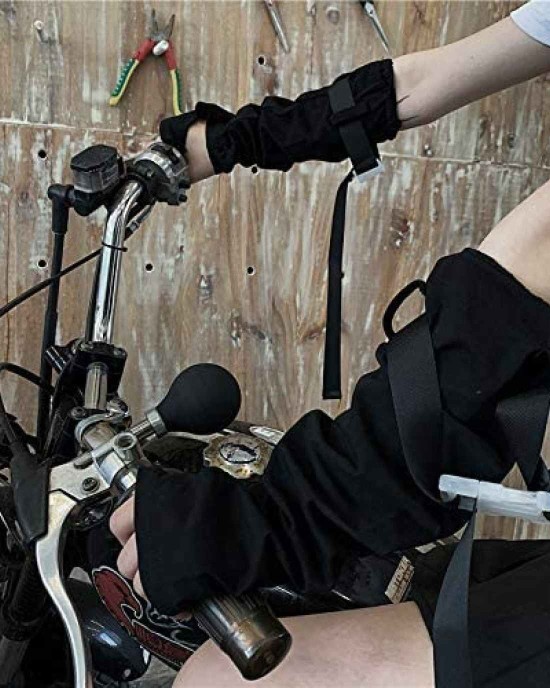 Punk Gothic Function Fingerless Arm Glove Sleeve Cuffs Cool Black Hip Hop Arm Warmers Sun Protective For cycling Costume