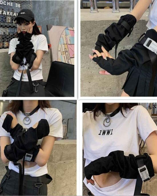 Punk Gothic Function Fingerless Arm Glove Sleeve Cuffs Cool Black Hip Hop Arm Warmers Sun Protective For cycling Costume