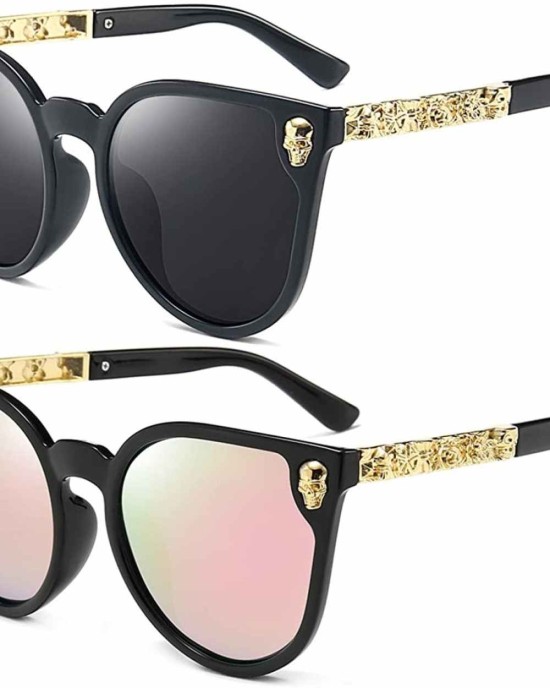 Dollger Rimless Skull Design Cat Eye Sunglasses UV400 Protection