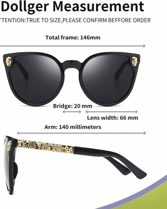 Dollger Rimless Skull Design Cat Eye Sunglasses UV400 Protection
